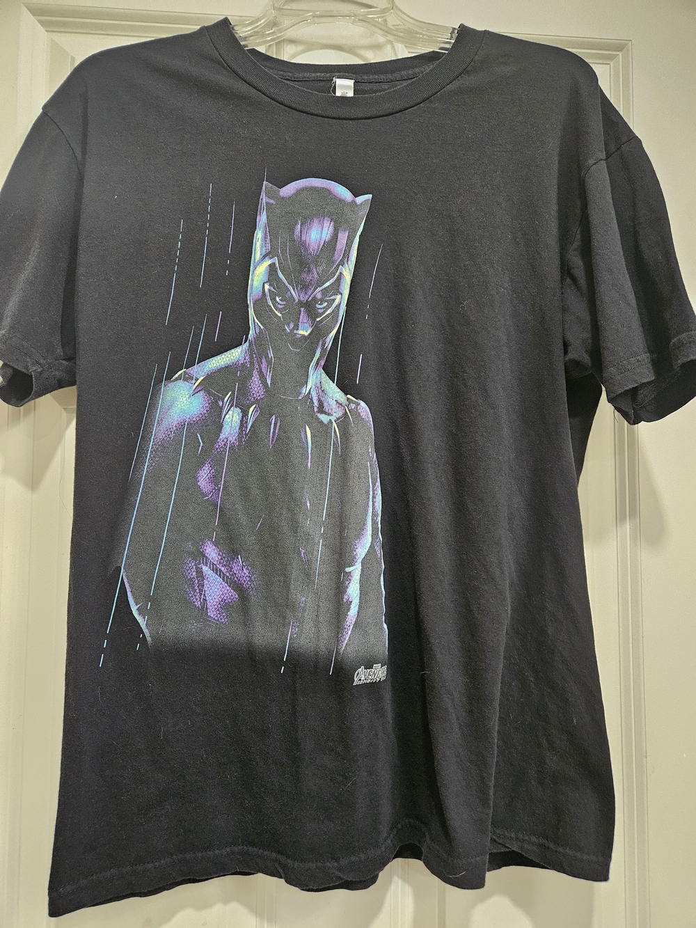 Marvel Black Short-Sleeve Tee with Purple and Teal Black Panther Graphic